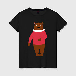 Футболка хлопковая женская Мишка в свитере, цвет: черный