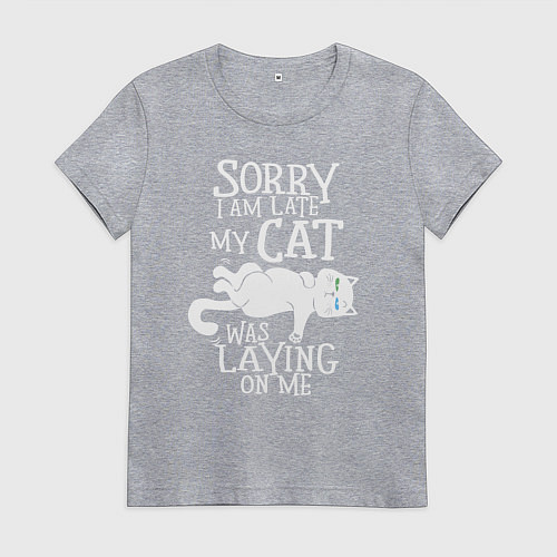Женская футболка Я опоздал потому что на мне лежалкот / Меланж – фото 1