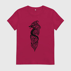 Футболка хлопковая женская Кельтский тату дракон, цвет: маджента
