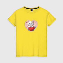 Женская футболка Мультяшный котенок и сердечко