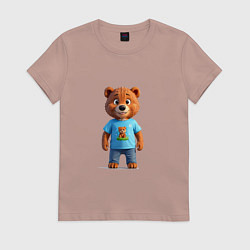 Футболка хлопковая женская Медвежонок улыбается, цвет: пыльно-розовый