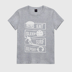 Футболка хлопковая женская Еда сон серфинг, цвет: меланж
