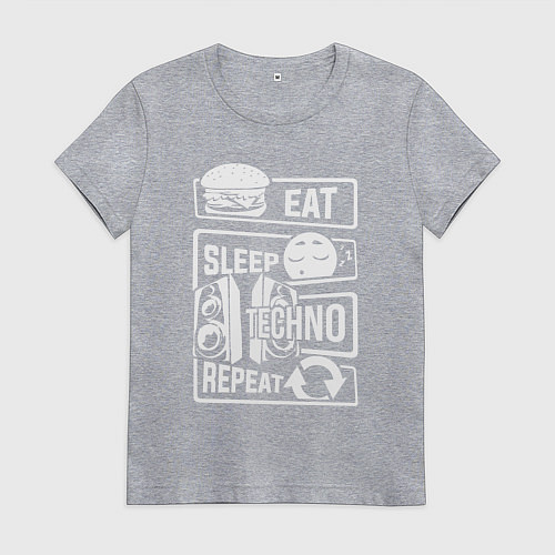 Женская футболка Еда сон техно / Меланж – фото 1