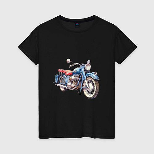 Женская футболка Ретро мотоцикл олдскул / Черный – фото 1