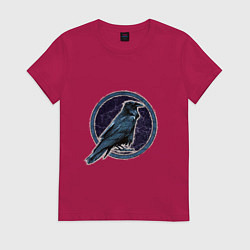 Футболка хлопковая женская Ворон черный, цвет: маджента