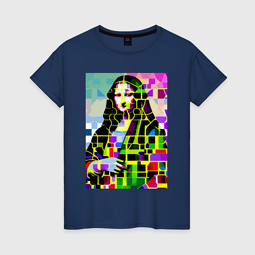 Женская футболка Mona Lisa - mosaic pop art / Тёмно-синий – фото 1