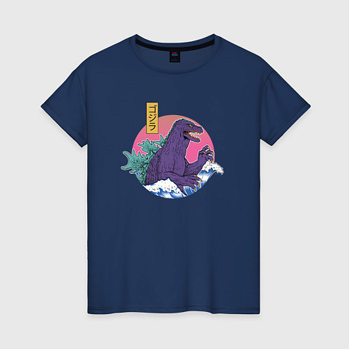 Женская футболка Годзилла выходит из волн / Тёмно-синий – фото 1