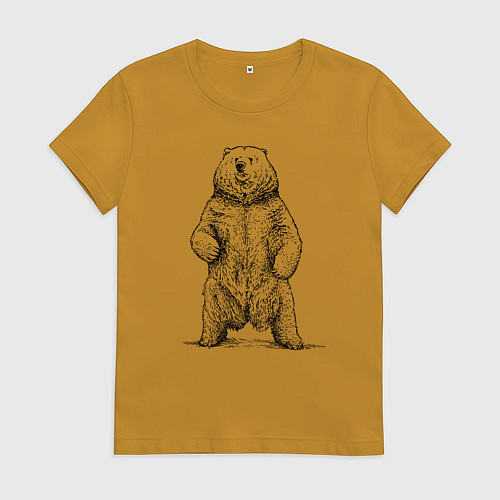 Женская футболка Медведь стоит / Горчичный – фото 1
