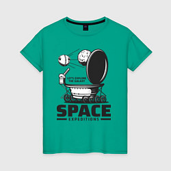 Футболка хлопковая женская Космическая экспедиция лунохода, цвет: зеленый