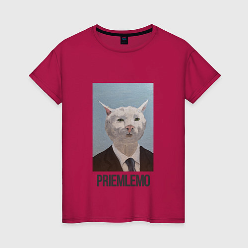 Женская футболка Приемлемо - кот мем в живописи / Маджента – фото 1