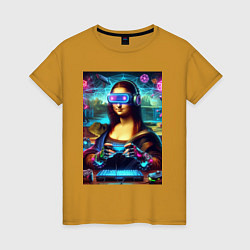 Женская футболка Mona Lisa is an avid gamer - cyberpunk