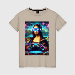 Женская футболка Mona Lisa is an avid gamer - cyberpunk