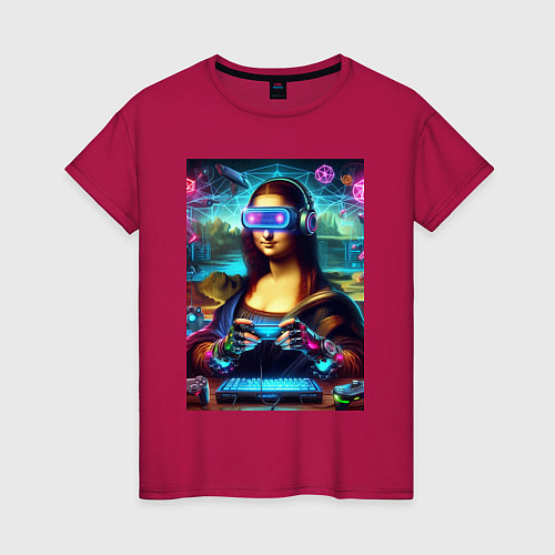 Женская футболка Mona Lisa is an avid gamer - cyberpunk / Маджента – фото 1