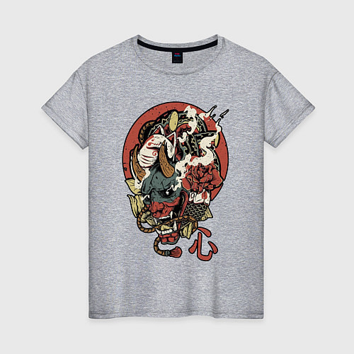 Женская футболка Демон - маска / Меланж – фото 1