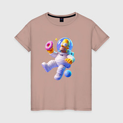Футболка хлопковая женская Гомер Симпсон в открытом космосе, цвет: пыльно-розовый