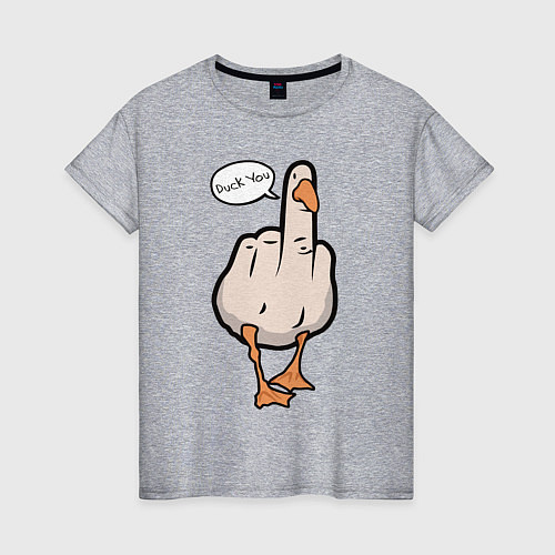 Женская футболка Duck you - фак ю / Меланж – фото 1