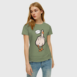 Футболка хлопковая женская Duck you - фак ю, цвет: авокадо — фото 2
