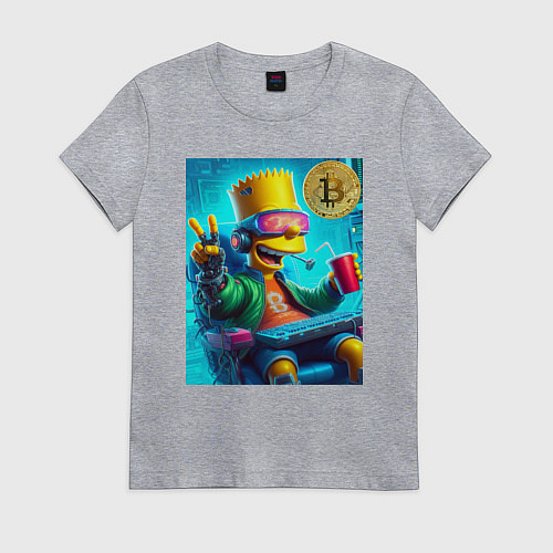 Женская футболка Барт Симпсон владелец биткоина / Меланж – фото 1