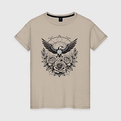 Женская футболка Цветы и птица