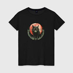 Женская футболка Злой волк в кровавом закате