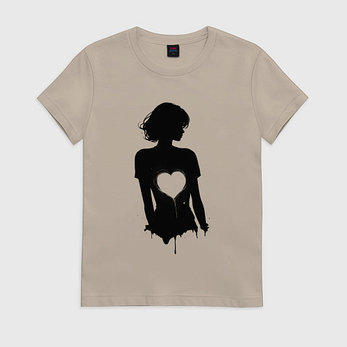 Женская футболка Силуэт девушки с сердцем / Миндальный – фото 1