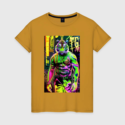 Женская футболка Dude tiger - neon / Горчичный – фото 1