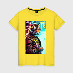 Женская футболка Модный тигр - неон