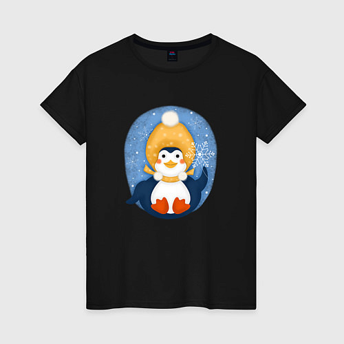 Женская футболка Пингвин со снежинкой / Черный – фото 1