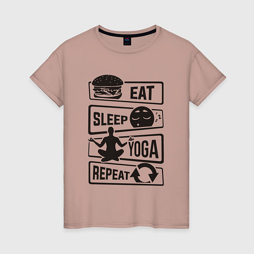 Женская футболка Eat sleep yoga repeat / Пыльно-розовый – фото 1