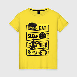 Футболка хлопковая женская Eat sleep yoga repeat, цвет: желтый