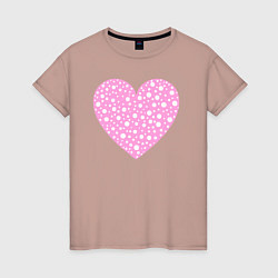 Женская футболка Розовое сердце в белых точках