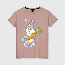 Женская футболка Мультяшный заяц с морковкой