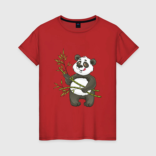 Женская футболка Мультяшная панда с бамбуком / Красный – фото 1