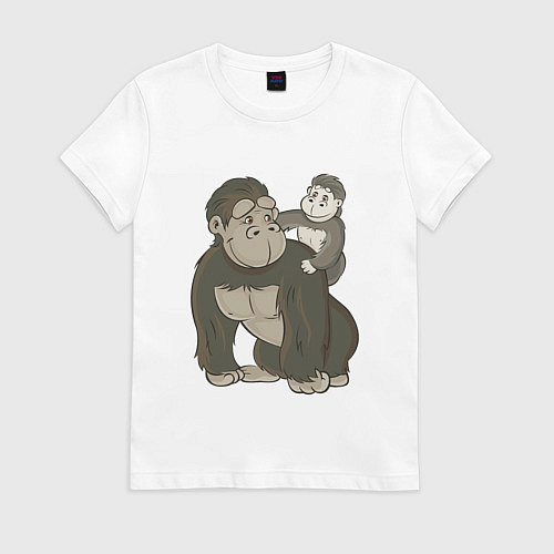 Женская футболка Мультяшная горилла с детенышем / Белый – фото 1