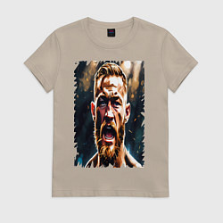 Футболка хлопковая женская Боец Конор Макгрегор UFS, цвет: миндальный