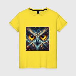Футболка хлопковая женская Портрет космической совы, цвет: желтый
