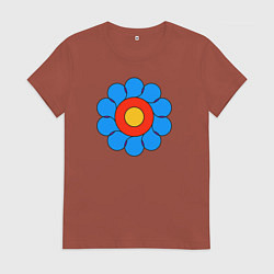 Футболка хлопковая женская Геометрический цветок цветной, цвет: кирпичный