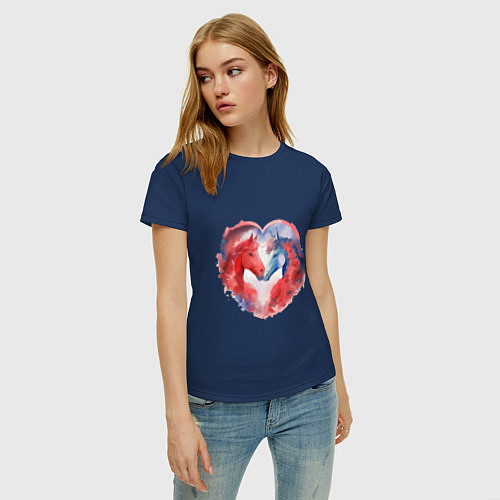 Женская футболка Влюбленные лошади акварель / Тёмно-синий – фото 3