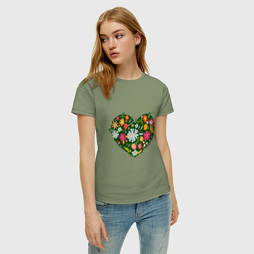 Женская футболка Сердце из цветов и травы / Авокадо – фото 3