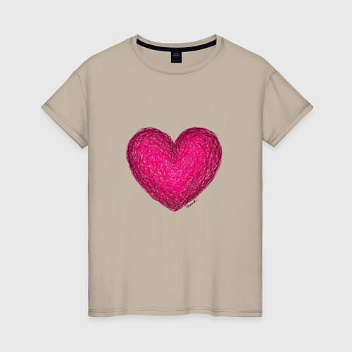 Женская футболка Рисунок сердце розового цвета / Миндальный – фото 1