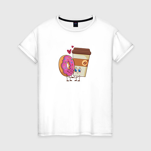 Женская футболка Любовь кофе и пончик / Белый – фото 1