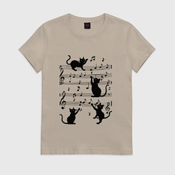 Женская футболка Черные кошки с музыкальными нотами