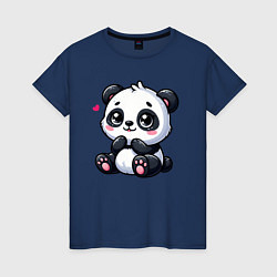 Футболка хлопковая женская Забавная маленькая панда, цвет: тёмно-синий