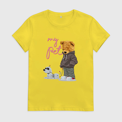 Женская футболка Плюшевый медведь с роботом-собакой / Желтый – фото 1