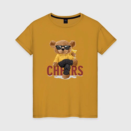 Женская футболка Плюшевый медведь с коктейлем / Горчичный – фото 1