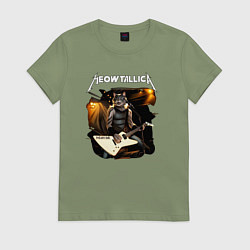 Футболка хлопковая женская Meowtallica Котфилд, цвет: авокадо