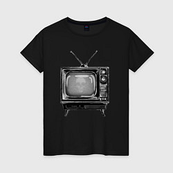 Женская футболка Старый телевизор черно-белый шум и череп