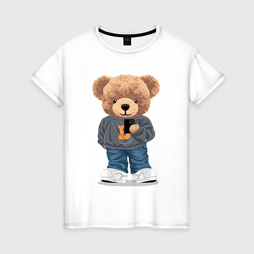 Женская футболка Плюшевый медвежонок делает селфи / Белый – фото 1