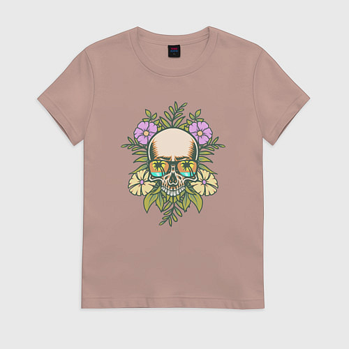 Женская футболка Skull and flowers / Пыльно-розовый – фото 1