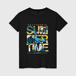 Футболка хлопковая женская California summertime, цвет: черный